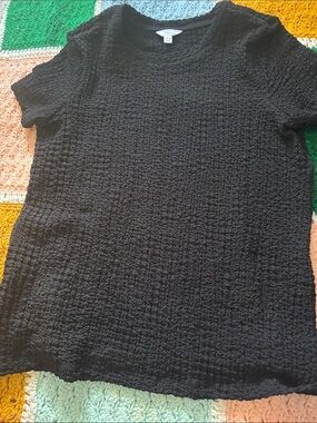 Textured Black Short Sleeve Knit Top